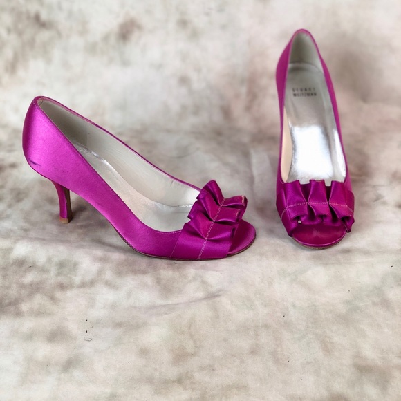 fuchsia satin heels